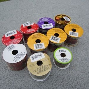 Christmas Ribbon Rolls Lot of 10 Crafts Holiday DIY Sewing Wrapping Gifts Bows N